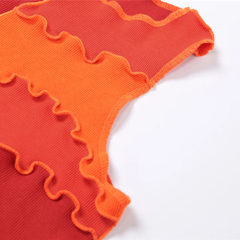 

LVINMW Tank Hit Color O Neck Casual Remake Tops Patchwork Ribbed Slim Stretchy Y2K Crop Top Edible Tree Fungus Sleeveless Street