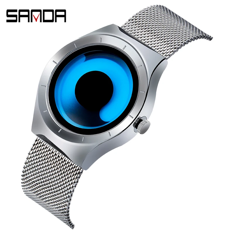

SANDA Brand Fashion Men's Watches Mesh Strap Creative Quartz Wristwatch Personality Swirl Gift Waterproof Watches reloj hombre