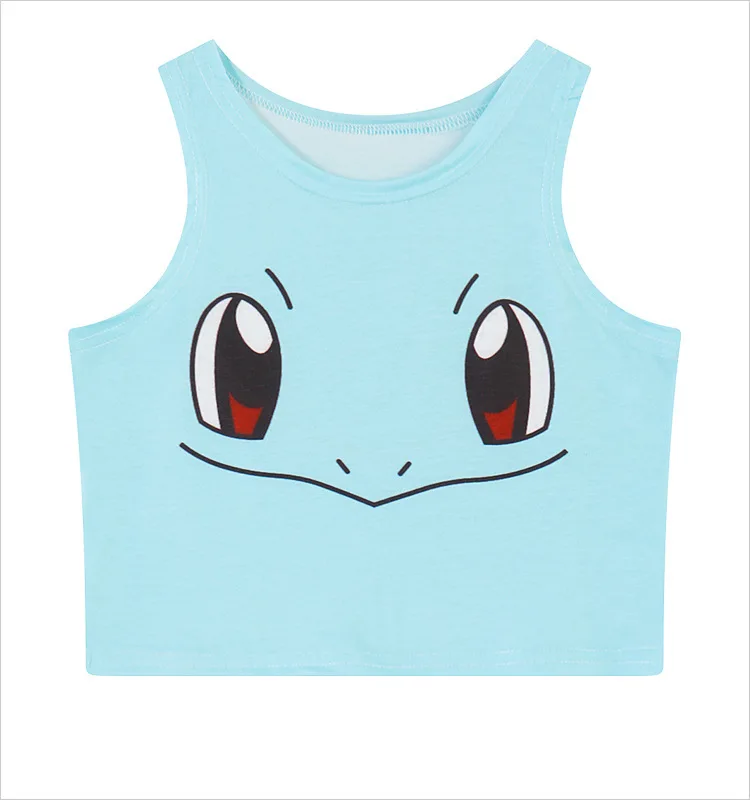 Squirtle Карманный кроп-топ с монстрами Женская майка Сейлор Мун чармандер, Сквиртл булбазавр принт майки Харадзюку без рукавов Футболка жилет - Цвет: Squirtle