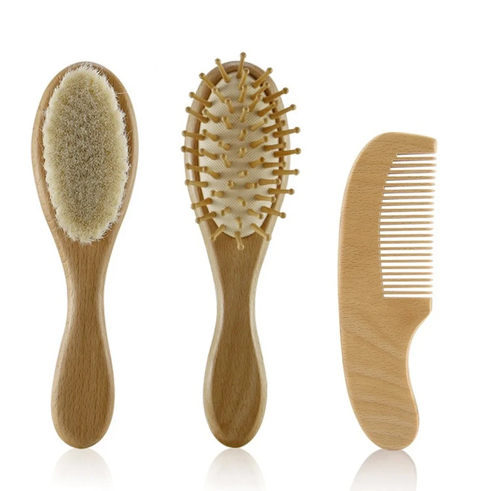 

Newborn Baby Natural Wool Baby Wooden Brush Comb Newborn Hair Brush Infant Head Massager Portable Baby Comb Hair Bath Brush Comb