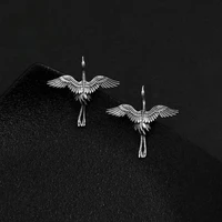 retro chinese crane stud earrings silver plated national animal bird stud earrings elegant womens party jewelry girl gift