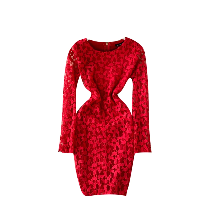 

Light Luxury Ladies Dress Women Autumn and Winter 2020 New Irregular Hollow Lace Small Dress Skirt HK171