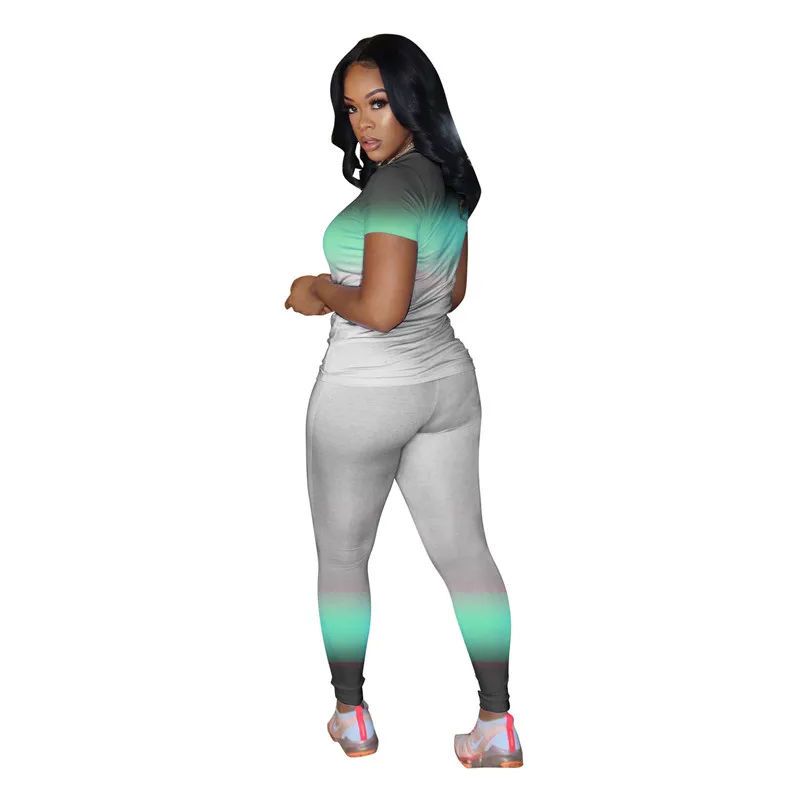 

Wholesale Dropshpping New Women's Two-piece Sets Fashion Sexy Women Suit Casual Loose Printing Short Sleeve + Trousers Suit