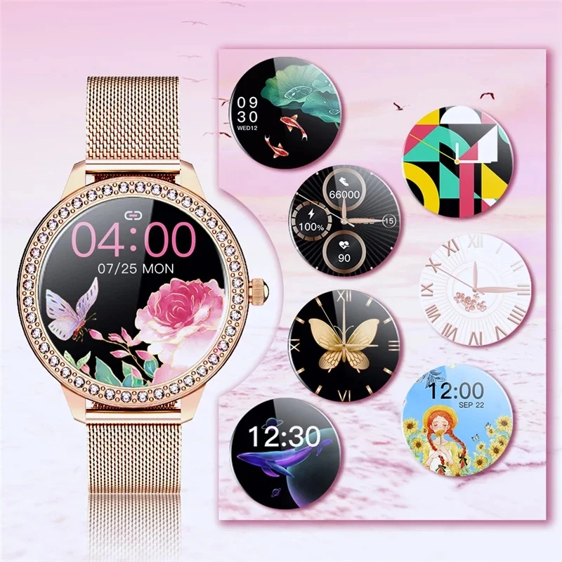 

Diamond Ladies Smart Watch Women Heart rate sleep health monitor Fashion Watch Face Custom Smartwatch Woman for Andriod Xiaomi