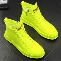 2021 new fluorescent mens four seasons fashion shiny patent leather board shoes boys high top casual shoes