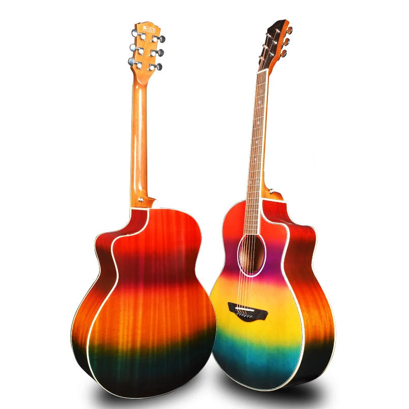 

41 inch Acoustic Guitar 6 Strings Rainbow Folk Guitar Spruce Veneer Musical Instruments for Music Lovers Beginners Guitarra Gift