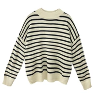 New Autumn  Winter 2020 Womens Sweater Knitted Pullover Thickened Warm Stripe Half High Collar Long Sleeve Loose Large Size