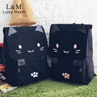 Холщовый Рюкзак с мультяшной вышивкой кота для девочек-подростков, школьные ранцы с милым принтом, X69H, 2020