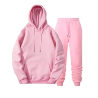 men hoodies sweatshirts sets hip hop solid color fleece warm threaded cuffs elasticity fashion pink sportswear casual hoody