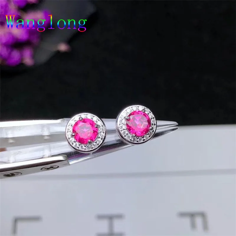 Wanglong 925 пробы серебро натуральный розовый Popaz серьги круглые 5 мм для женщин Цвет ювелирные изделия
