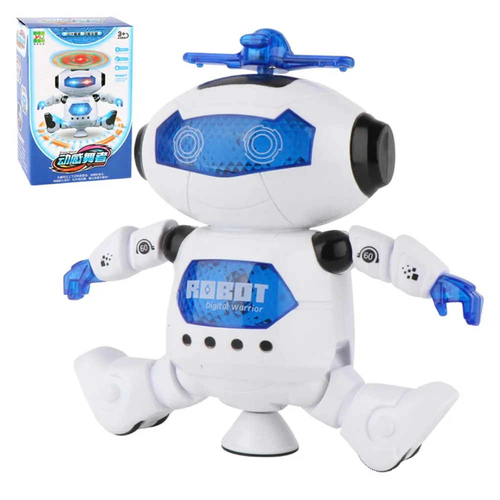 

Детский танцевальный робот, игрушка астронавт, белый и синий робот с вращением на 360 градусов, музыка со светодиодсветильник кой, электронны...
