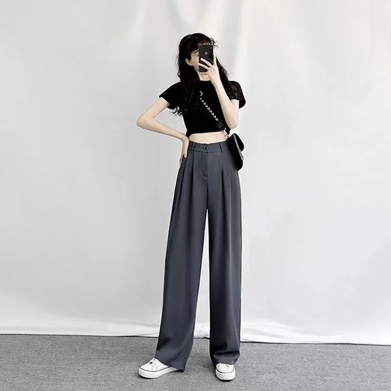 

Wide leg pants women's summer thin style high waist hanging feeling loose Korean version large size slim and versatile five