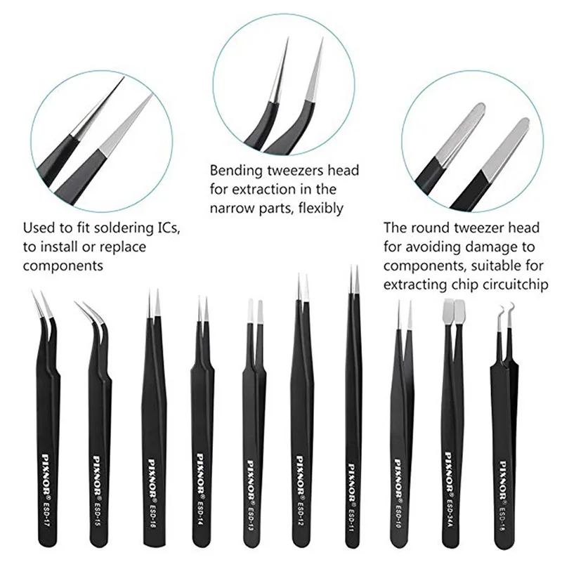 6/10Pcs Antistatic Tweezers ESD Stainless Steel Tweezer With Curved Pointed Repair Tool Industrial DIY Tools | Инструменты