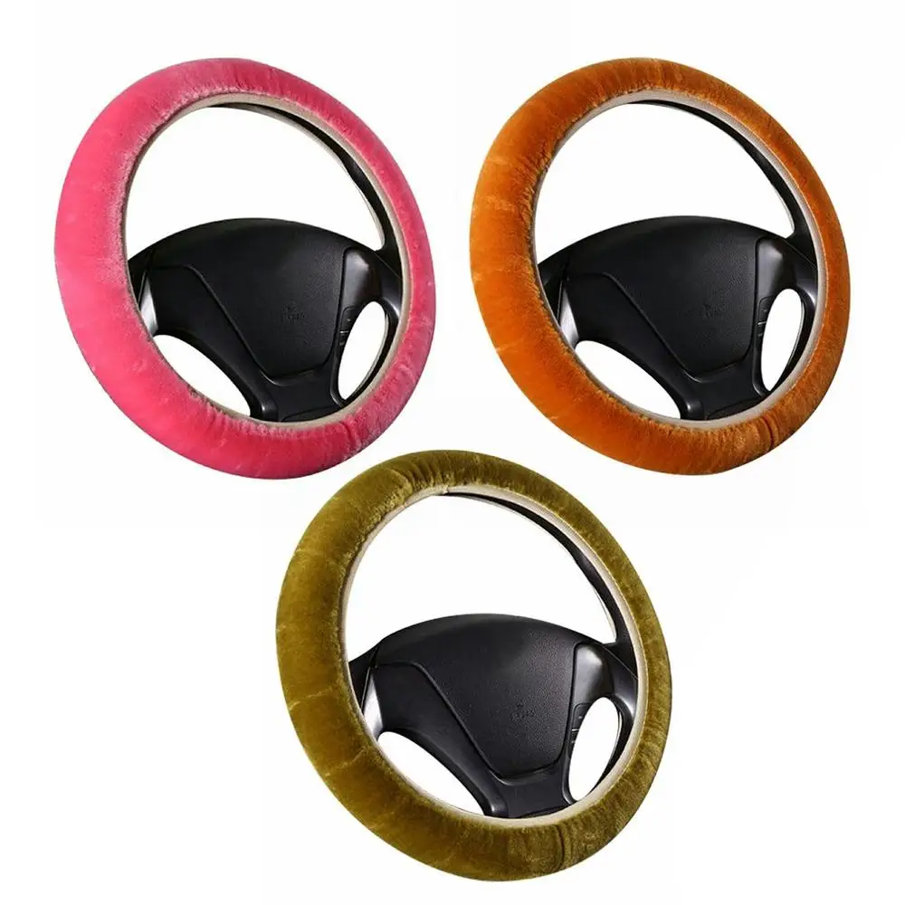 

3Pcs Soft Plush Spring Steering Wheel Cover Kit With Stop Lever+Hand Brake Wool Cover Auto Car Interior Accessory