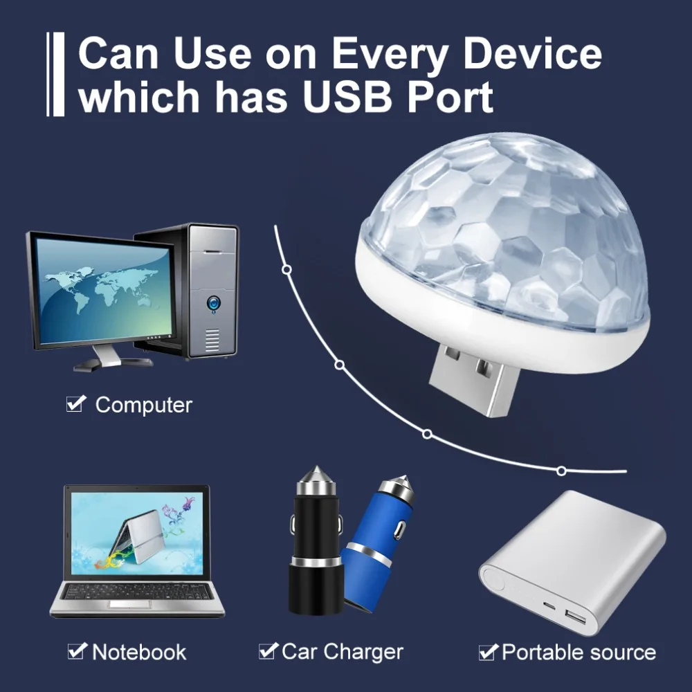 Автомобильная светодиодная автомобильная лампа USB окружающий свет DJ RGB мини