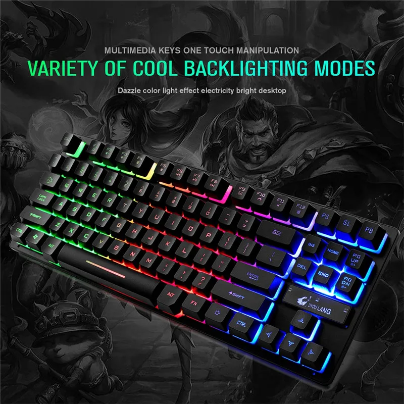 Игровая механическая клавиатура VOBERRY 87 Key USB Проводная 7 цветов светодиодный экран