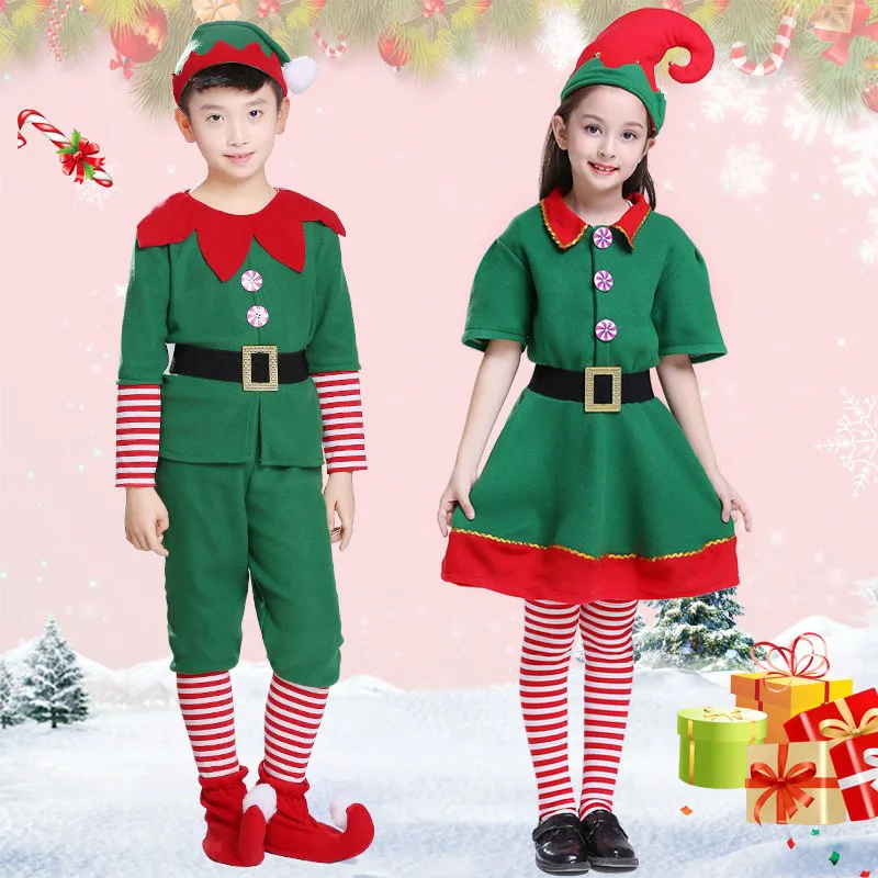 Рождественские детские костюмы для мальчиков и девочек эльфов косплея