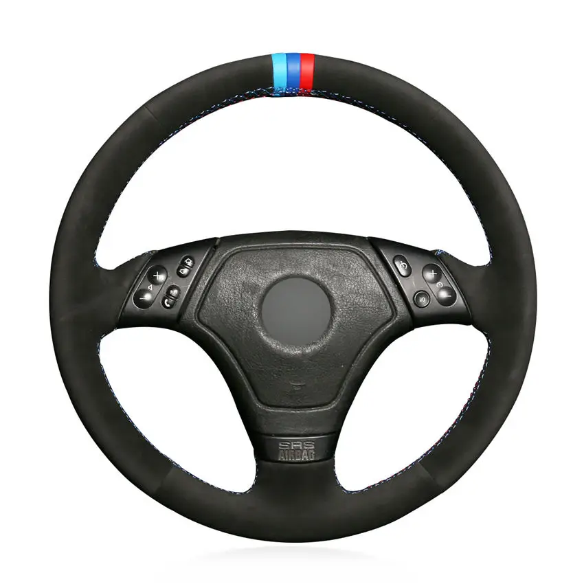 

Hand-stitched Black Suede Anti-slip Soft Comfortable Car Steering Wheel Cover for BMW E36 E46 E39