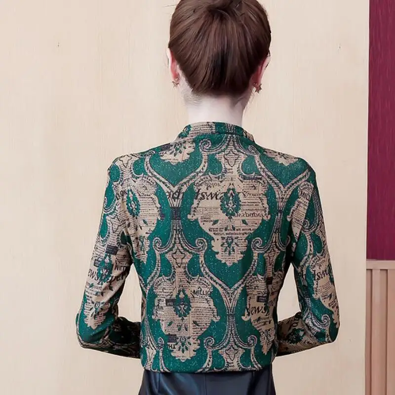 

Lace Blouse Women Shirts Long Sleeve Stand Collar Vintage Print Women Blouses 2020 Korean Plus Size Women Tops Camisas De Mujer