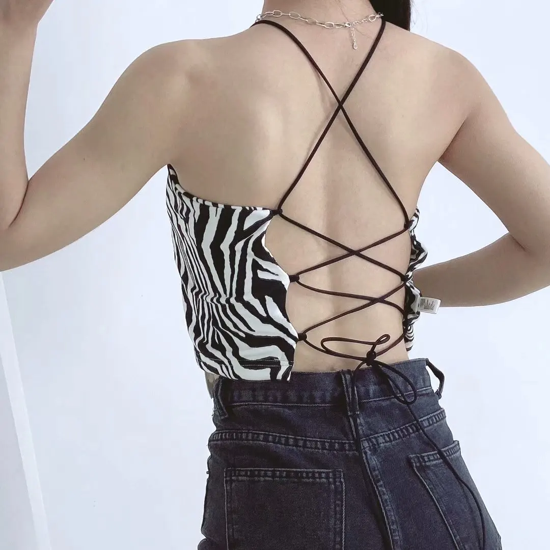 

Crop Tops halter sexy cami tube black backless Y2K cute bandana top girl Female Streetwear Sleeveless Sports Bra women t shirt