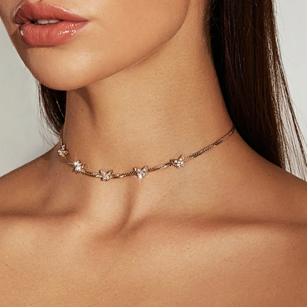 Блестящее колье-чокер с бабочкой украшения со стразами для женщин цепочка