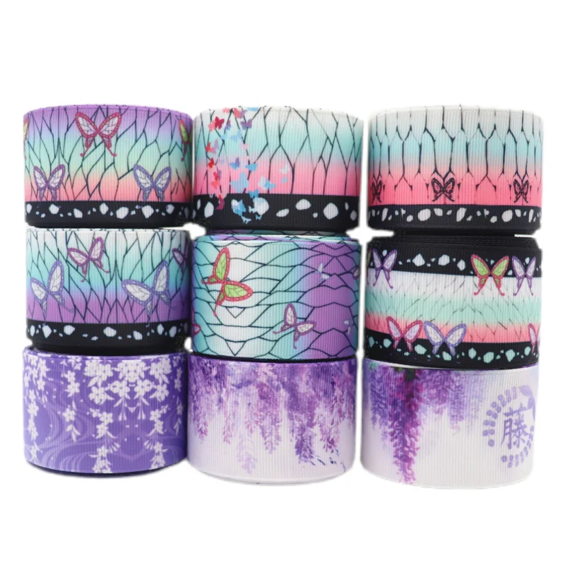 

10 Yards Japanese Cartoon Butterfly Printed Grosgrain Ribbons 1" 25MM/38MM For Hair Bows DIY Gift Handmade Materials Y2020102101