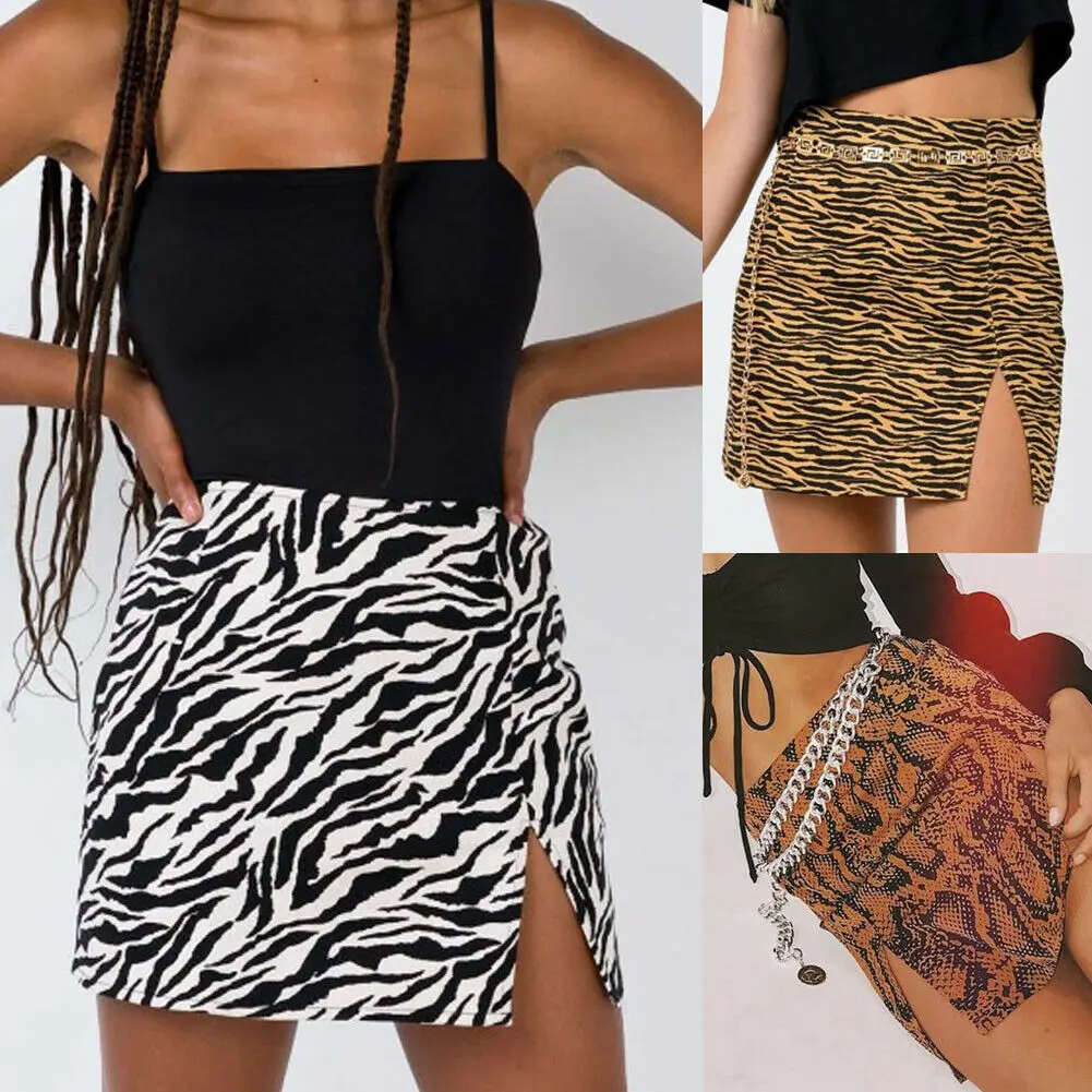

Women Casual Short Cocktail Clothing Elegant Straight Soft Skirts Mini Skirt High Waist Leopard Zebra Print Party Clubwear