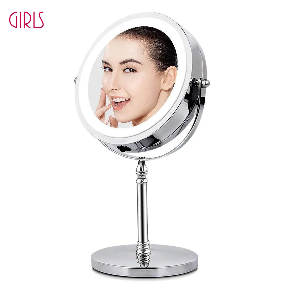 

Настольное зеркало для макияжа со светодиодсветильник кой, двустороннее увеличительное зеркало для туалетного столика 10X, настольное косм...
