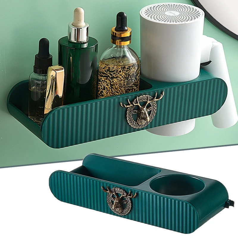 

Настенные стеллажи для хранения, держатель для фена с отсеком, органайзер для хранения косметики, Товары для ванной комнаты TS1