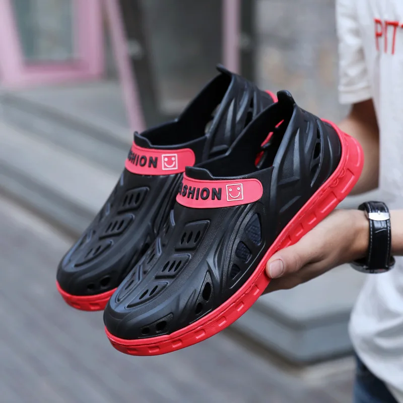 Korean Style Hole Shoes Men's Summer New Non-Slip Thick-Soled Beach Shoes Men Fashion Casual Hollow Slides Wading Shoes Wholesal