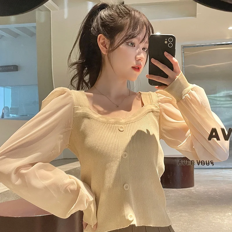 

Женские рубашки с квадратным воротником, однорядные, в Корейском стиле