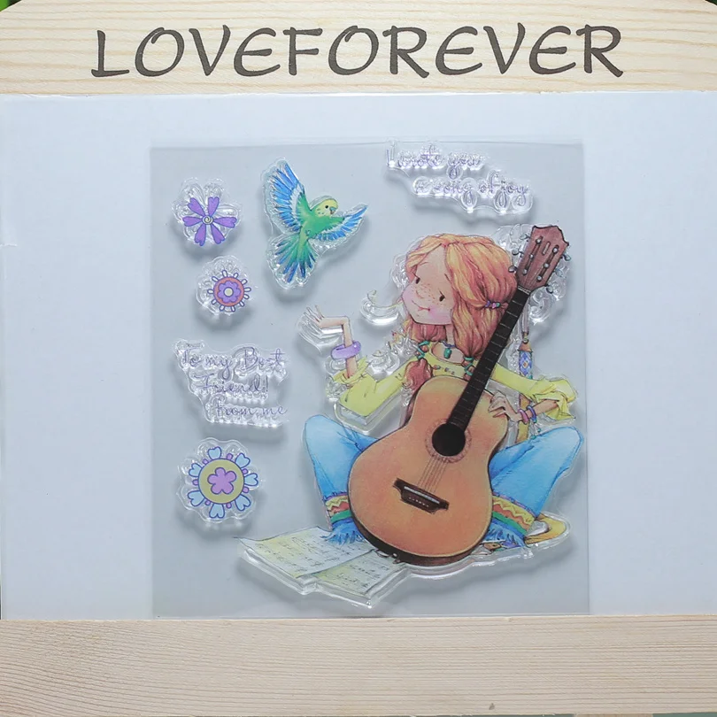 Девушка играя на гитаре прозрачные штампы для Scrapbooking/изготовление карт/штамп