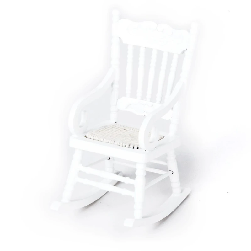 

1/12 Miniature Dollhouse Wooden Rocking Chair Model White