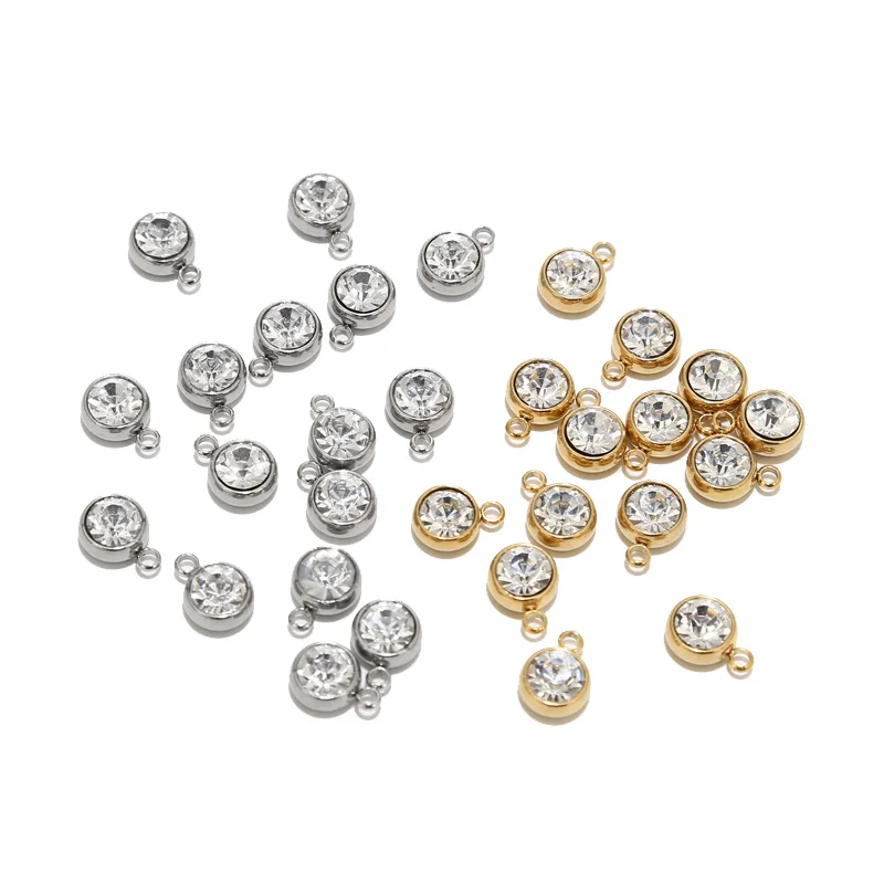 

20pcs Stainless Steel 8mm Width Round Birthstone Crystal Charm Beads Pendants for DIY Necklace Bracelet Jewelry Making Findings