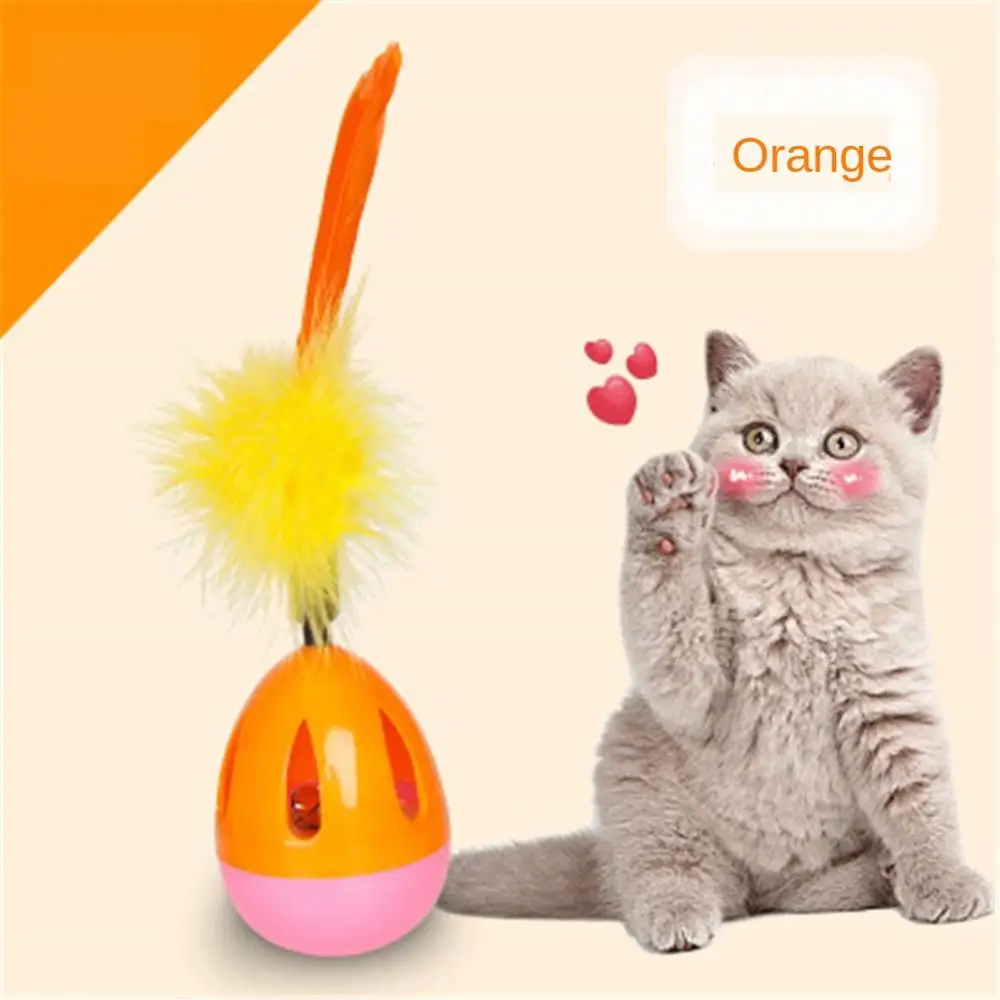 

Cat Catch Training Toys Tumbler Feather Ball with Bell Funny Cats Rolling Scratching Toy Pet Kitten Interactive Play Toys