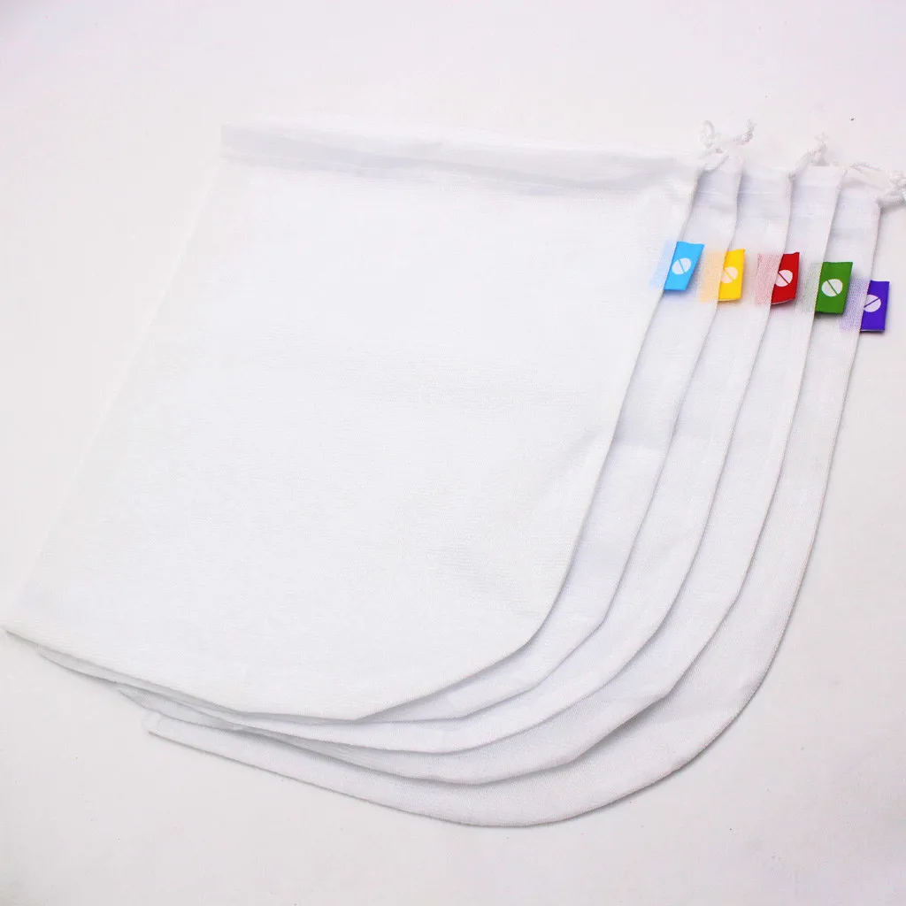 5 шт./компл. белый Многоразовые моющиеся сетчатые мешки для фруктов и овощей