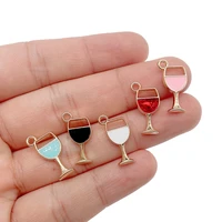 peixin 20pcslot fashion bracelet jewelry making pendant accessories wholesale black pink blue enamel red wine glass alloy charm