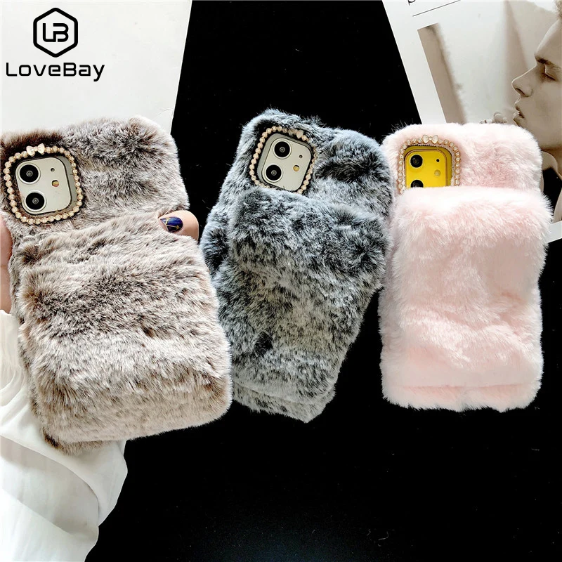 Lovebay Пушистый Плюшевый ремешок на запястье чехол для телефона iPhone 11 Pro Max X XS XR Xs 6 6s 7