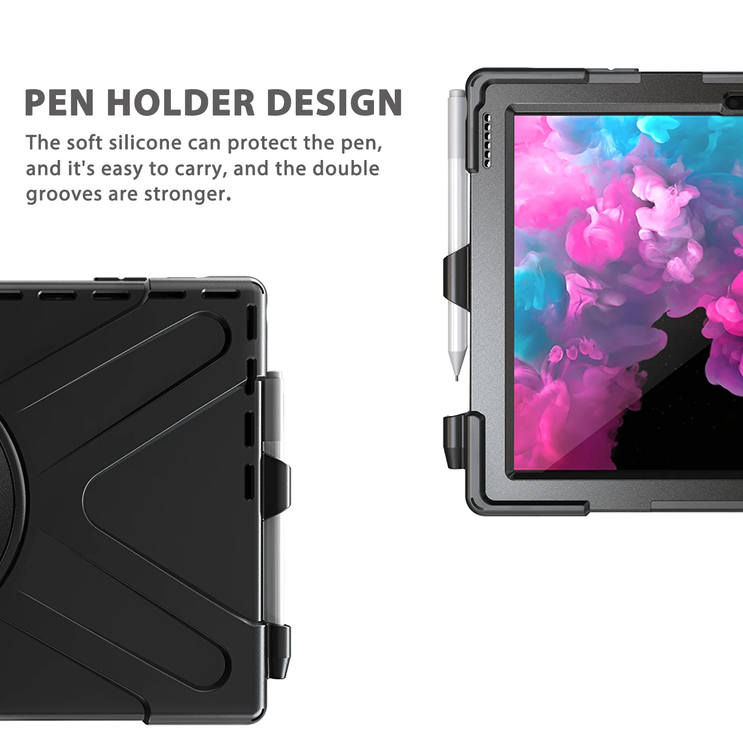 Чехол для microsoft Surface Pro 6/Pro 5/Pro 4, с держателем для ручек, безопасный ударопрочный Прочный силиконовый Жесткий держатель для рук