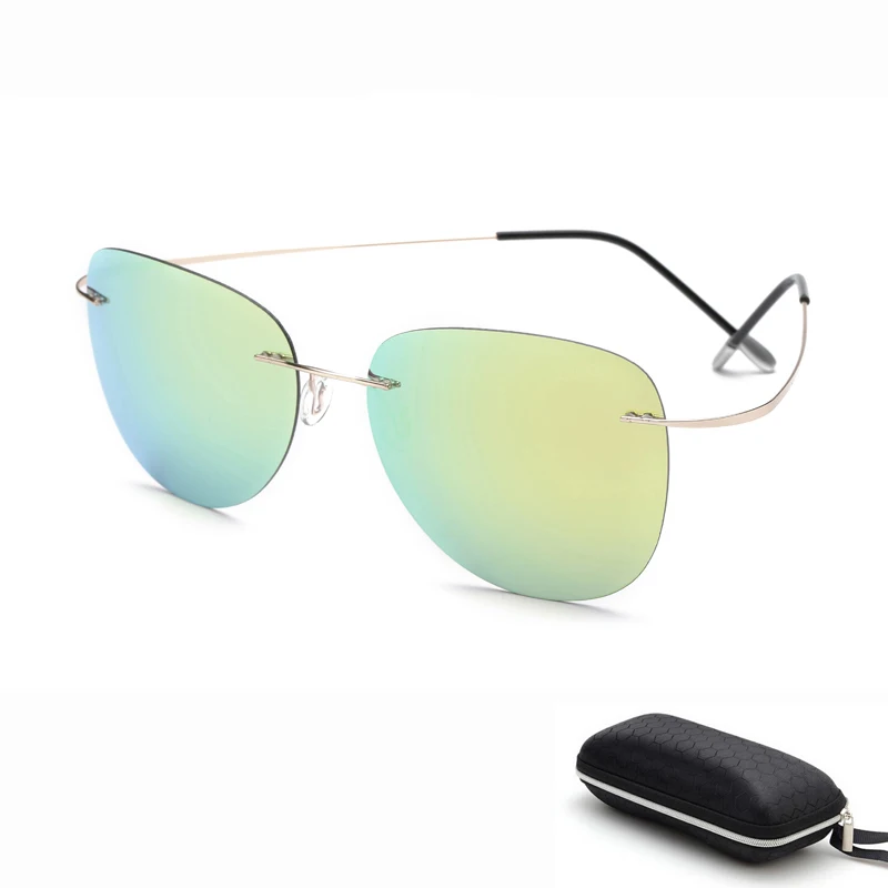 

With case Polarized Titanium sunglasses Polaroid Brand Designer Rimless Gafas Men Sun glasses sunglasses for men