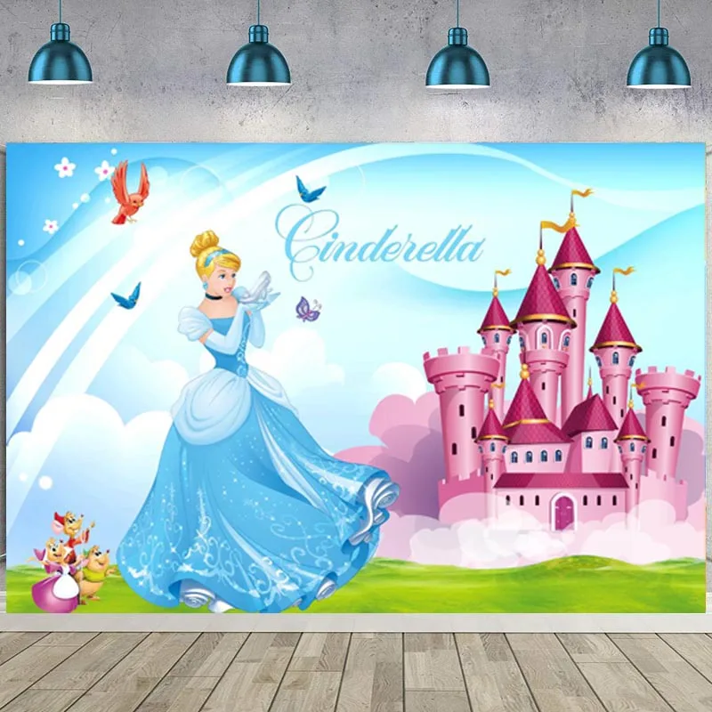 

Customized Princess Cinderella Backdrop Girl Birthday Party Photo Background For Photo Studio Supplies Banner Decoration