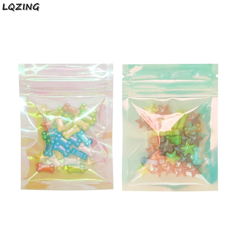 

150 шт., новинка, Радужный Розовый/Синий пластиковый прозрачный бутиковый пакет с замком-молнией, радужные мешки с замком-молнией, косметическая упаковка для ювелирных изделий с лазером