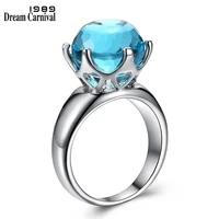 dreamcarnival 1989 brand new special cut solitaire wedding ring for women light blue color zirconia 6 prawns crown look wa11498