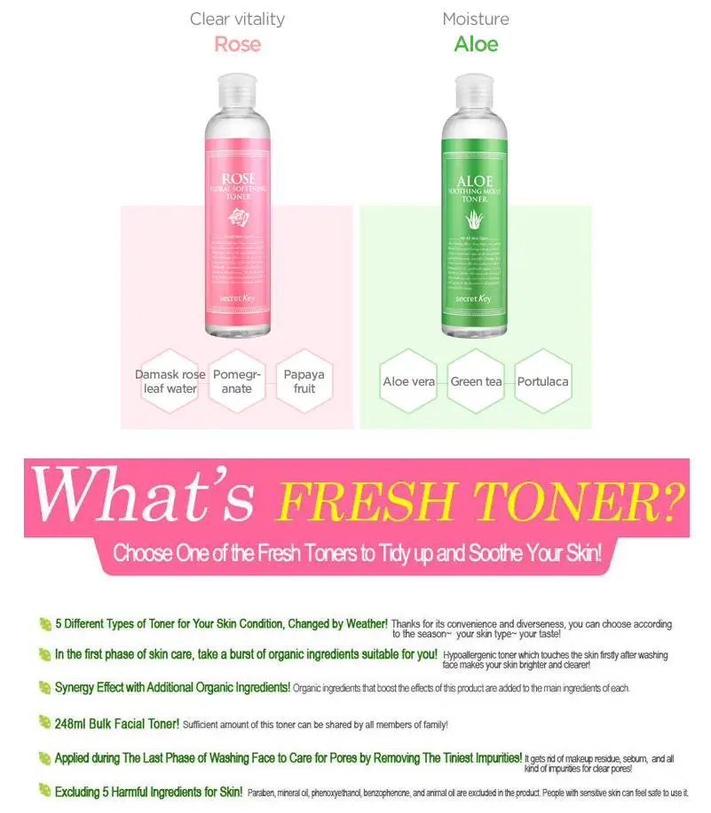 SECRET KEY свежий тонер 248 мл уход за кожей лица Сыворотки термоусадочная очищение пор увлажнение прыщей Blackhead