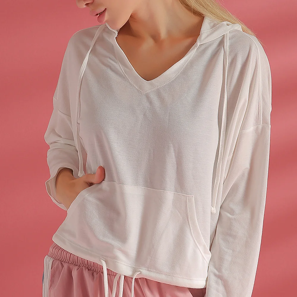 

4 Color Hooded Solid Color Long-sleeved Loose Sports Running Fitness Clothes Women New Sports Sweater Casual Yoga Top for Women