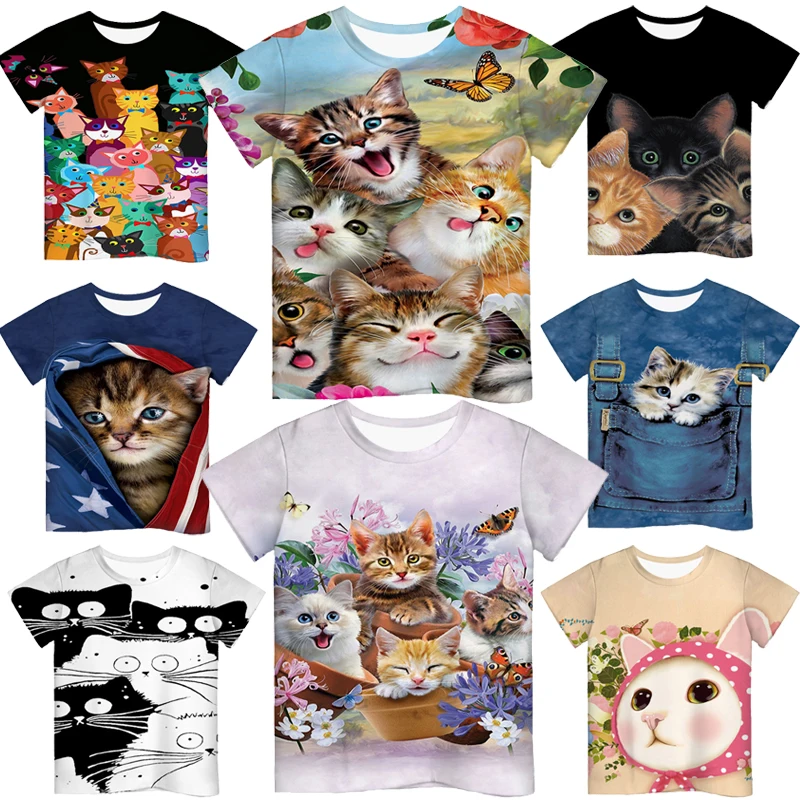 

Summer Kawaii Cat 3D Printed T Shirt for Girls Boys Cartoon Anime Children Tshirt Harajuku Streetwear Kids Funny Graphic T-shirt