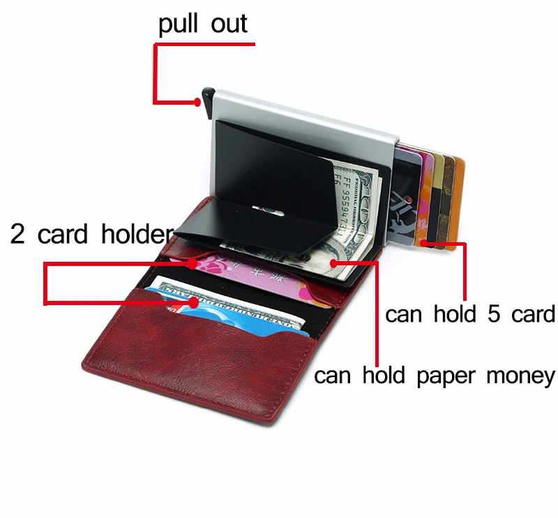 RFID Blocking Credit Card Holder Genuine Leather Men ID Card holder Mini Wallet Vintage Metal Automatic Anti-theft Card Wallet