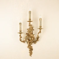 european style all copper candle wall lamp living room background wall bedroom bedside lamp retro gold carving wall lamp