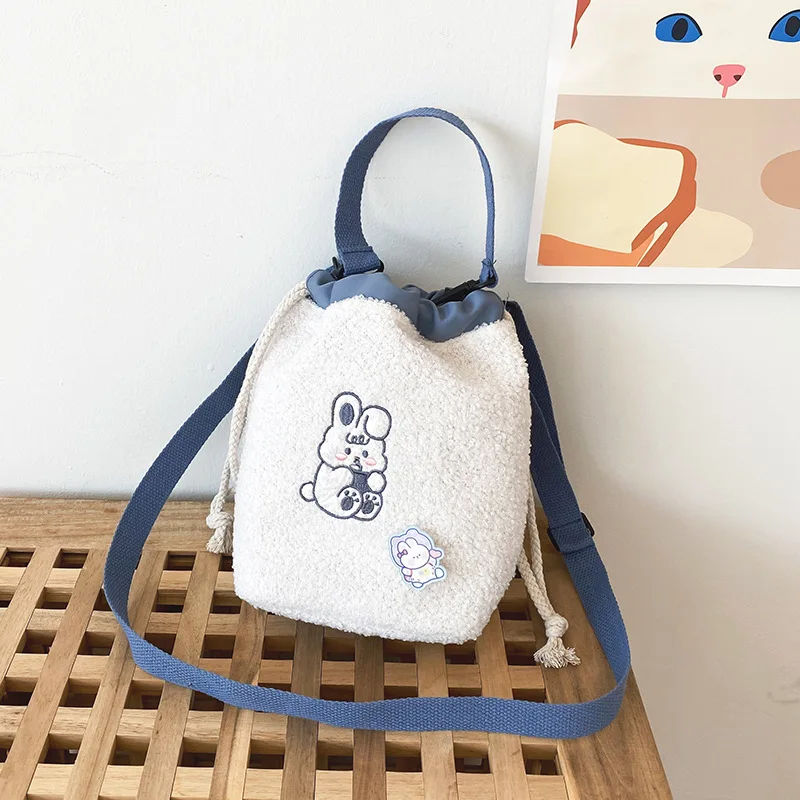 

Japanese Preppy Style Bucket Bag Women Soft Plush Crossbody Bags For Women Handbags Tote Shoulder Bag Girls Student Purses Bag