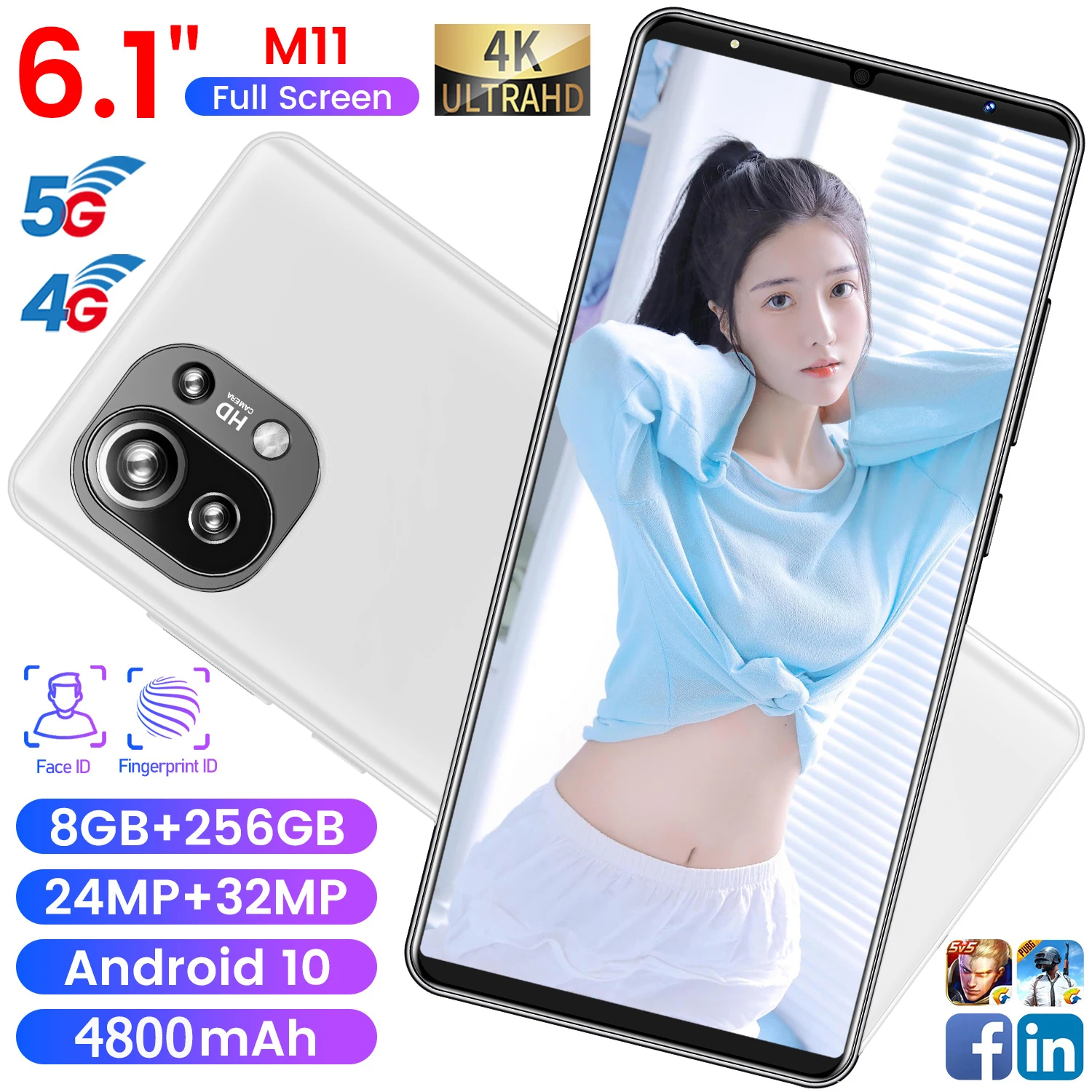 

M11 5G Smartphone 4800mAh Android Celular 8GB 256GB SmartPhone Unlocked 6.1" Screen 24MP+32MP Camera Mobile Phone Global Version